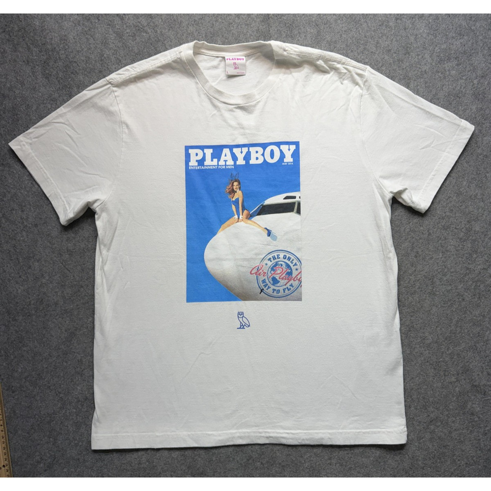 October's Very Own Playboy Shirt Mens Large White Air Playboy Graphic Tee OVO